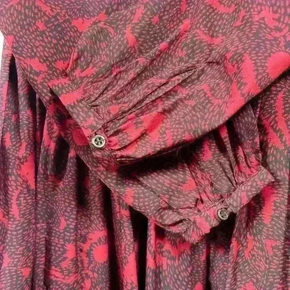 WALTER BAKER Vintage Look Fit Flare Long Sleeve Silky Pleated Dress Small 6 - Picture 4 of 14